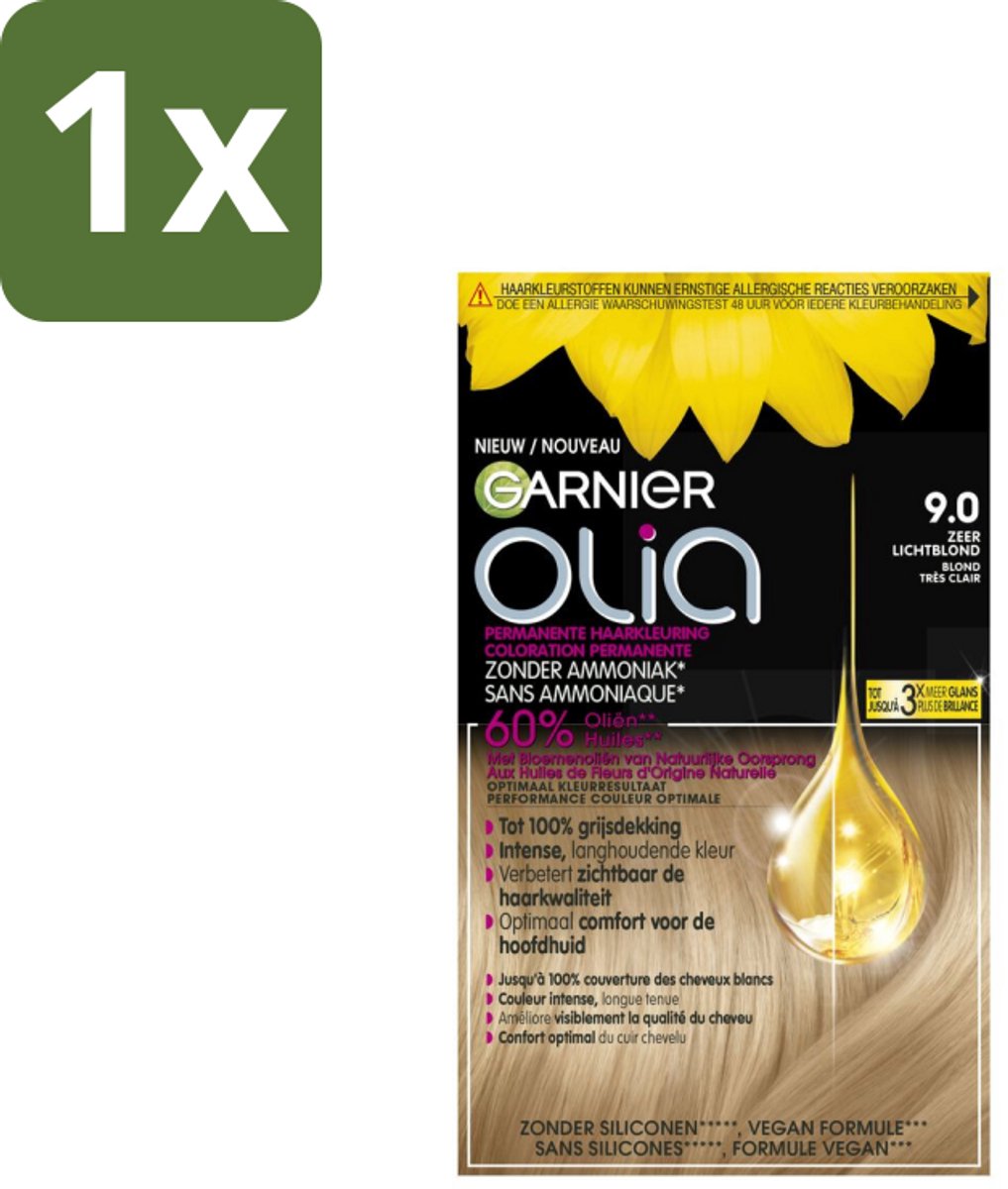 1 x Garnier - Olia 9 - Haarkleuring - Zeer Lichtblond - Zonder Ammoniak - Intense Langhoudende Kleur - Haarkleuring - Permanent Haarkleuring - Zonder Ammoniak - Grijsdekking - Intense Kleur