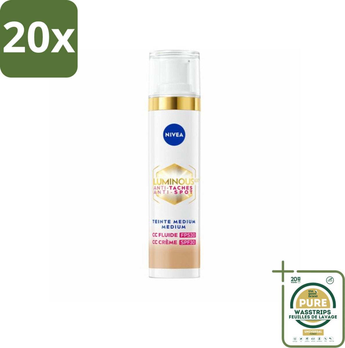 20 x NIVEA - Cellular LUMINOUS630 CC Crème Medium - Gekleurde Dagcrème - Tegen Pigmentvlekken - SPF 30 - 40 ml - Grootverpakking - Pigmentvlekken - Zonbescherming - Huidverzorging - CC Cream - Stralende Huid