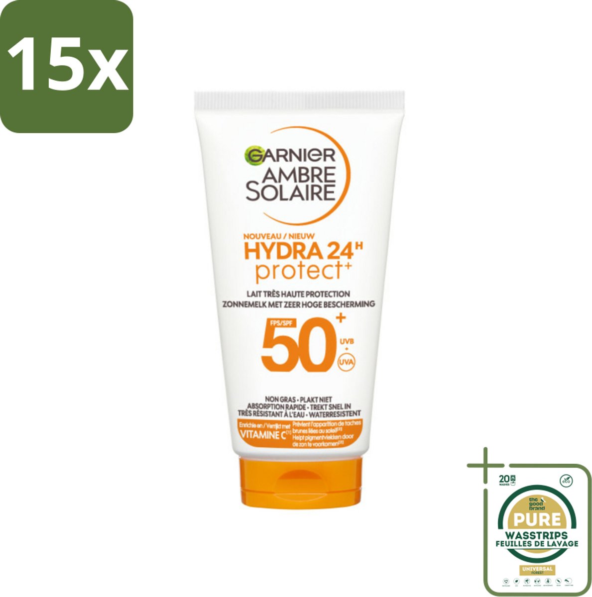 15 x Garnier - Ambre Solaire - Zonnebrandcrème - Hydra 24H Protect - SPF 50+ - Reisformaat - 50 ml - Grootverpakking - Zonbescherming - Zonnebrandcrème - SPF 50+ - Reisformaat - Hydratatie
