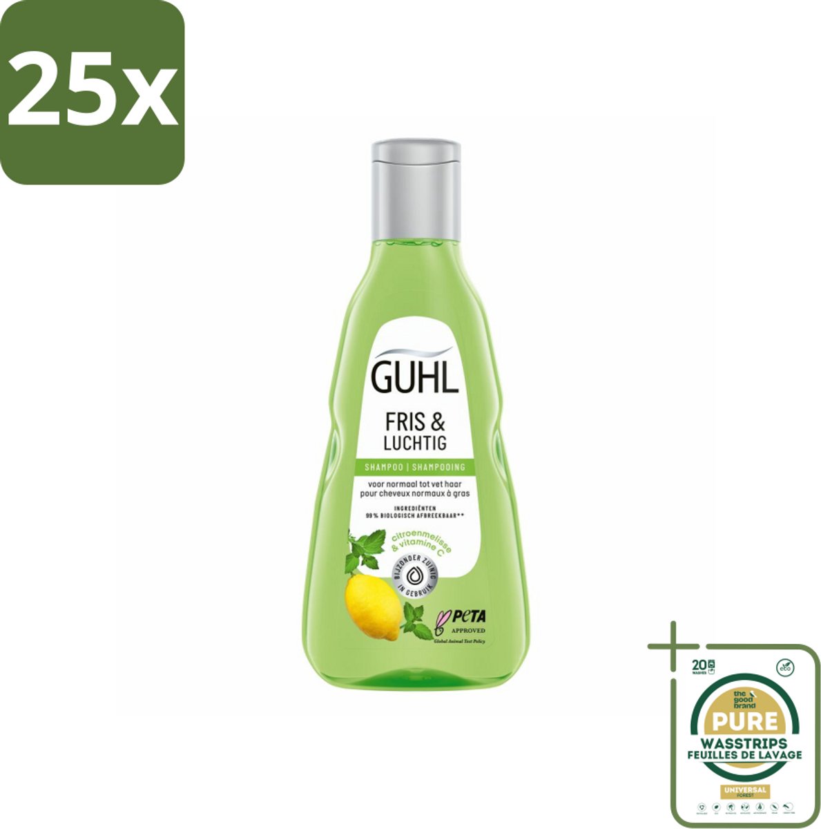 25 x Guhl - Shampoo - Fris & Luchtig - 250 ml - Grootverpakking - Fris Haar - Vet Haar Shampoo - Luchtig Haar - Verfrissend Shampoo - Citrus Shampoo