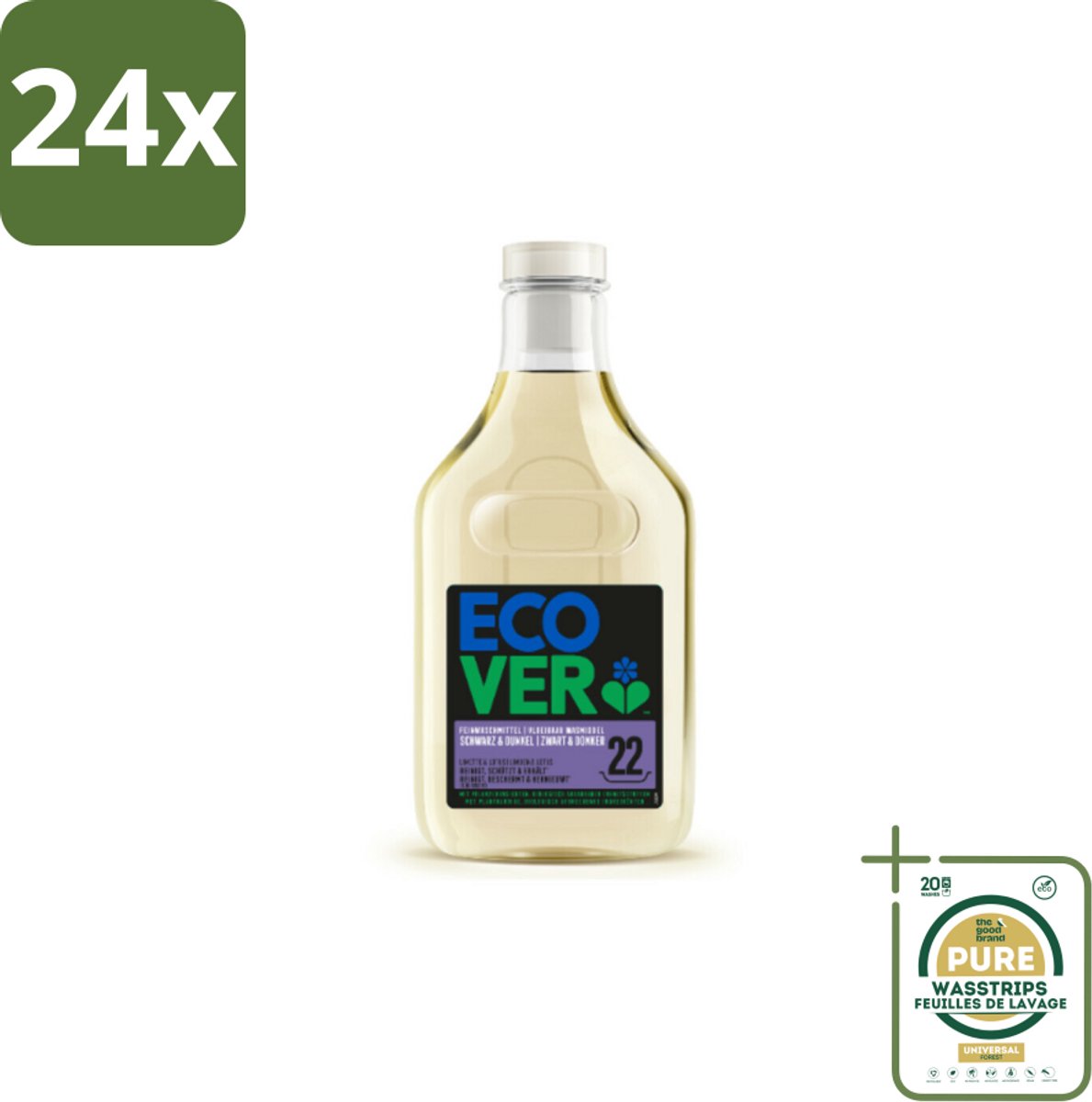 Ecover - Vloeibaar wasmiddel - Zwart & Donker - 1 liter - 22 wasbeurten - Voordeelverpakking - 24 stuks - Wasmiddel kleurbescherming - Wasmiddel ecologisch