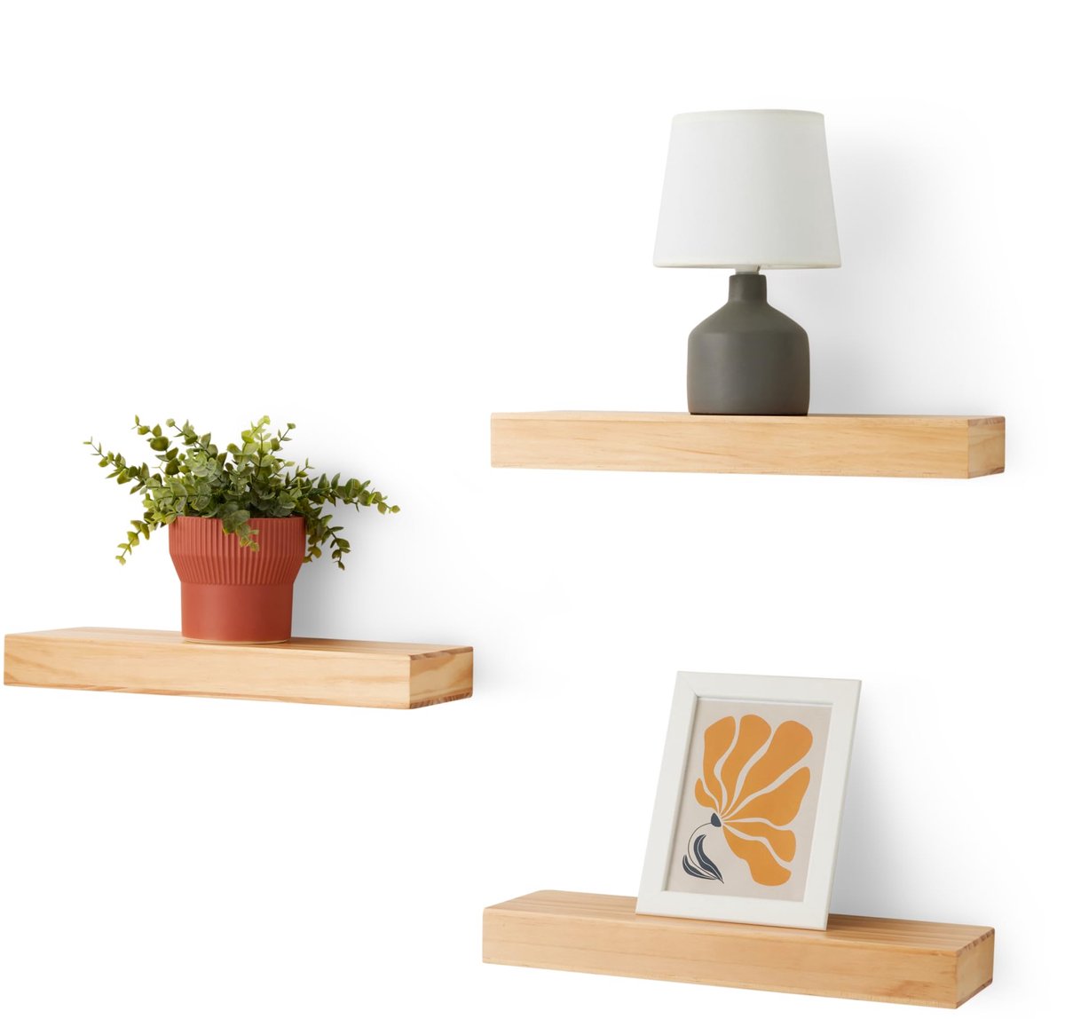 Famanu – Zwevende houten wandplank set van 3 stuks, 40,1 x 12,7 x 4,6 cm, gemaakt van grenenhout, perfect voor decoratie en opslag