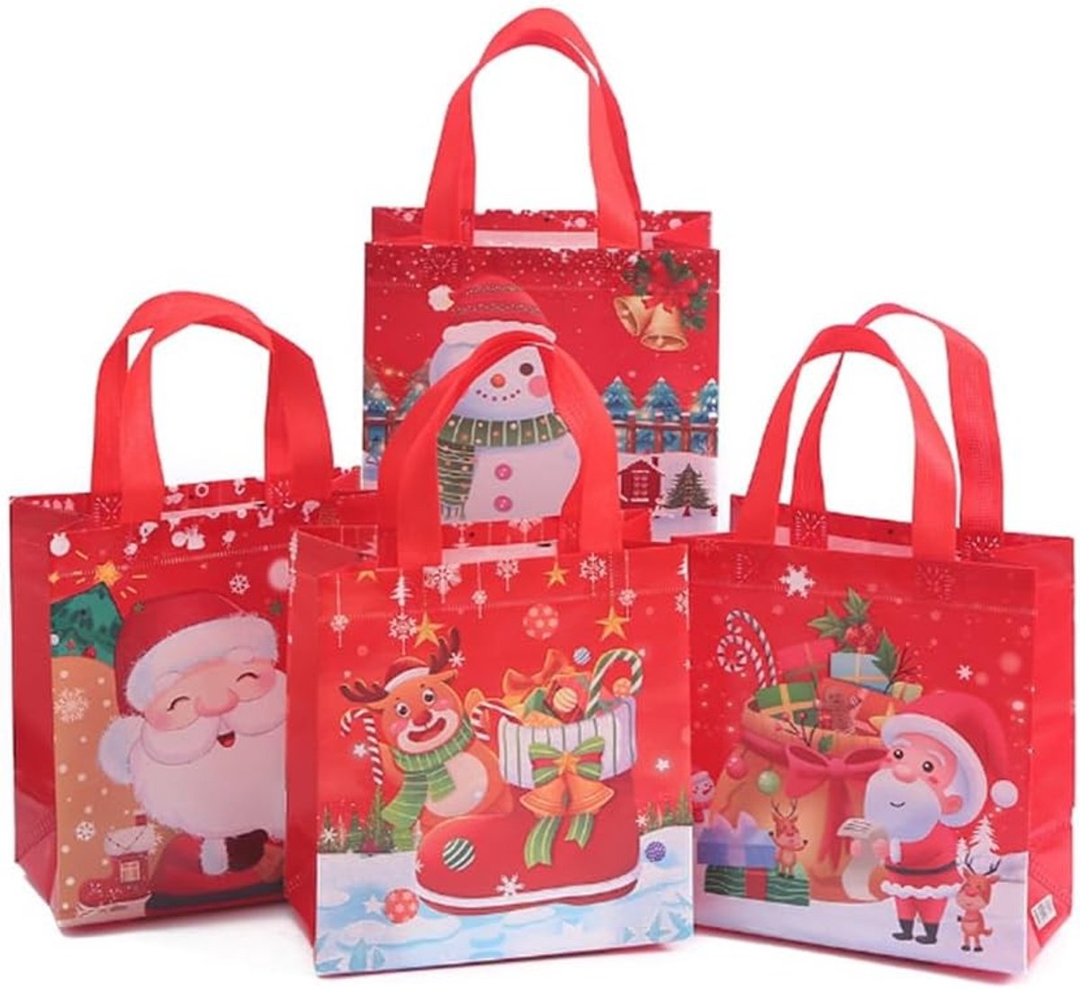 Kerstzakjes met Handvat - Multicolor - 23 x 22 x 11 cm - Stevige Papieren Geschenktassen - Voor Kerstfeest en Snoepfeest
