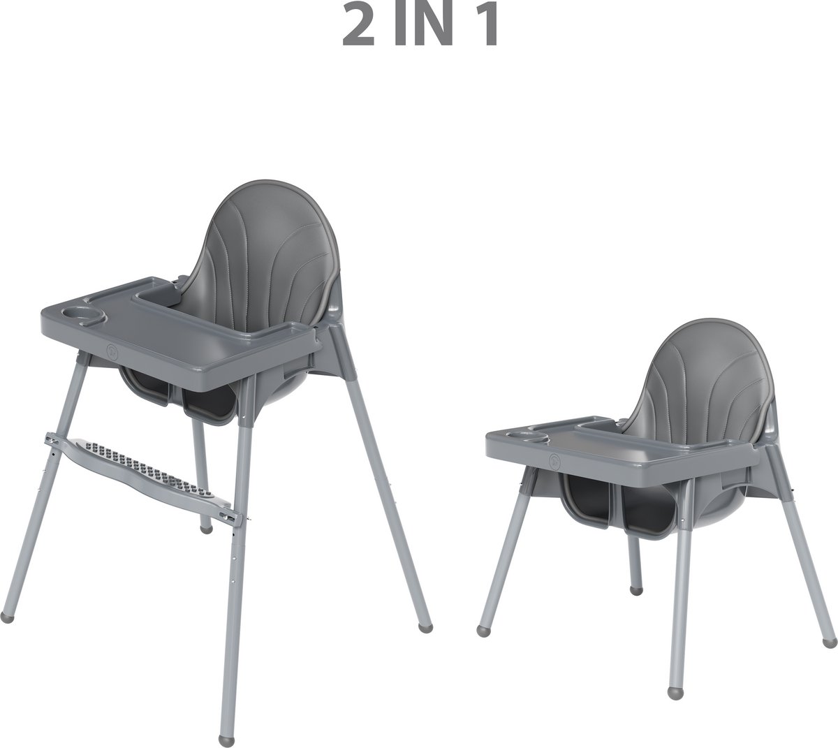 Liefjes & Co Kinderstoel - Eetstoel Baby – Inclusief Kussen – Verstelbare Baby Eetstoel – 2 in 1 & Peuterstoel – Grijs – foto 5