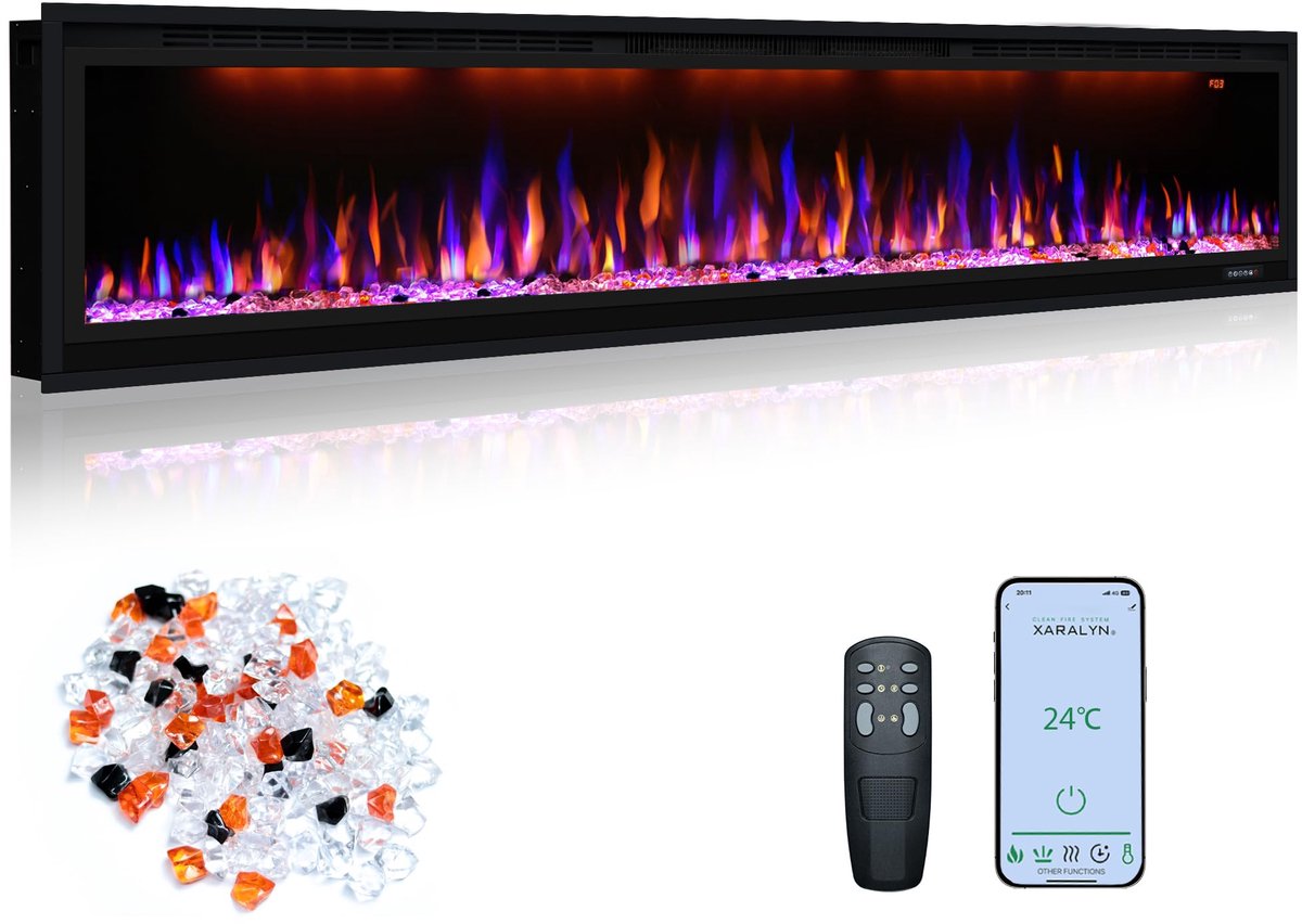 Oxhark Flame Elektrische open haard, 188 cm / 74in, slanke inbouw- en wandhaard met afstandsbediening, meerkleurige - ShopVlot