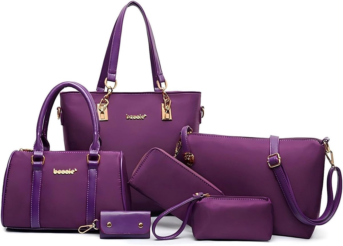 Damesmode 6-delige tassenset PU lederen handtas + draagtas + schoudertas + portemonnee + kaarthouder zakjes - ShopVlot