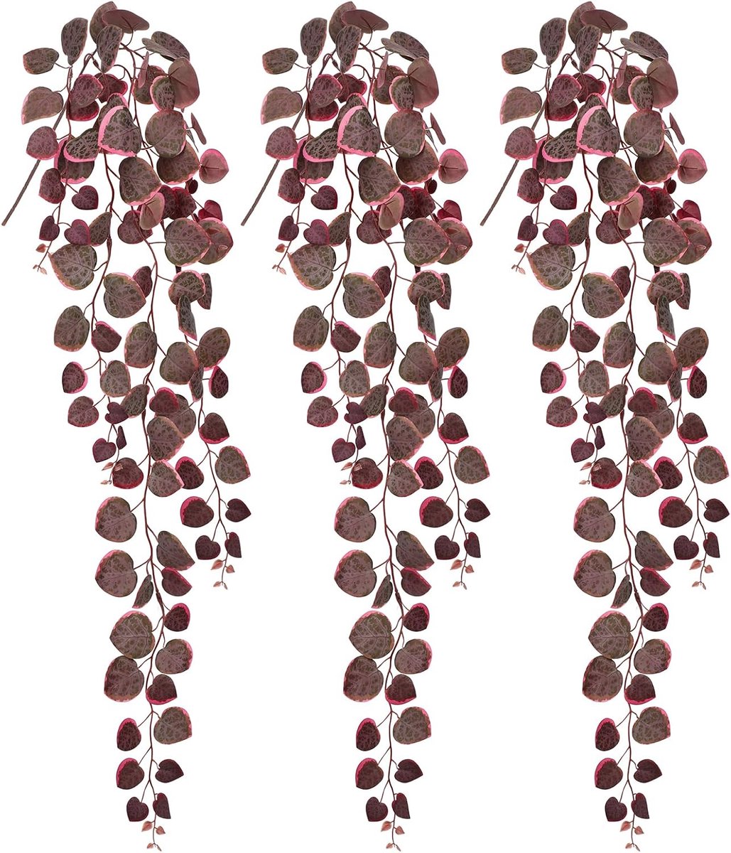 3pcs Artificial Hanging Plants 100cm Burgundy String of Hearts Plants Stems Fake Hanging Plant Indoor Artificial - ShopVlot