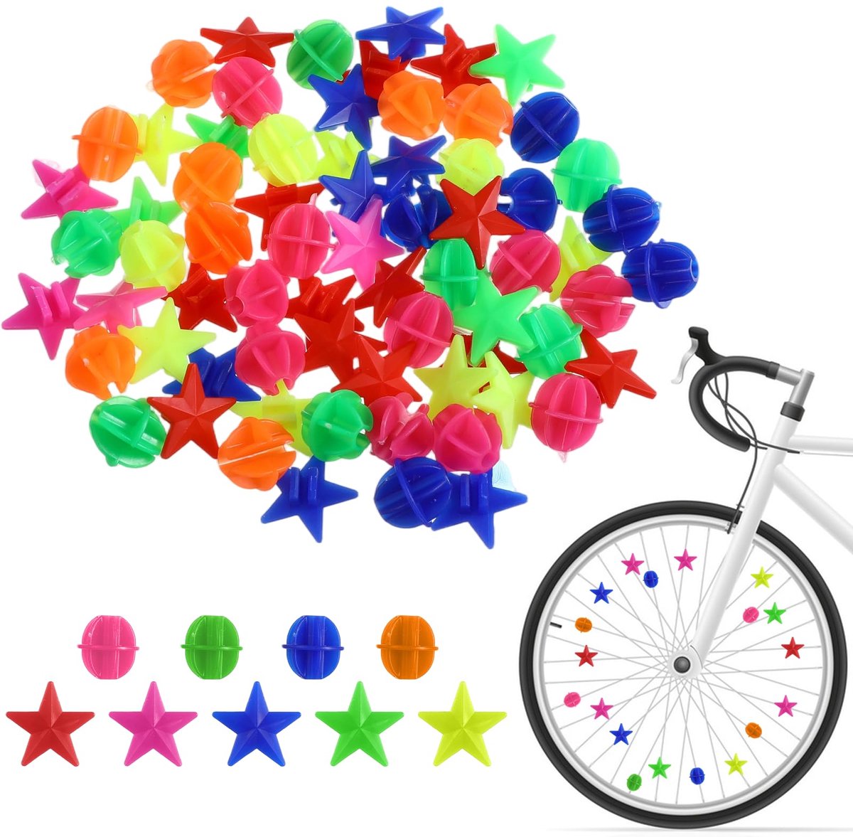 RAHHLIZS 72Pcs Spaak Kralen Fiets Accessoires Spokey Dokeys Meisjes En Jongens Fiets Spaken Kleurrijke Plastic Fiets - ShopVlot