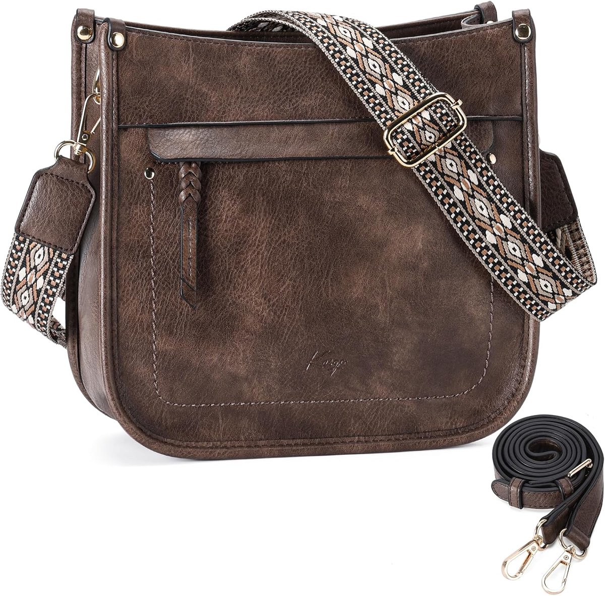 Crossbody Bag for Women, Trendy Vegan Leather Handbags Hobo Purse Ladies Shoulder Bags With 2 Adjustable Guitar Belt - ShopVlot
