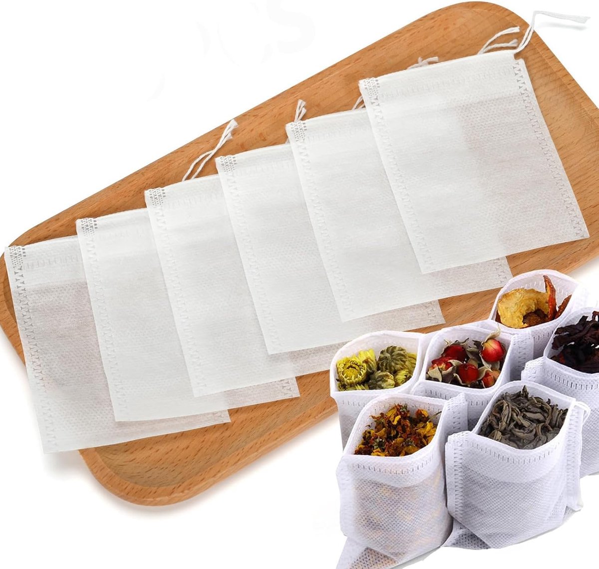 300pcs empty tea bags for loose tea, disposable small, (3.54" x 2.75") safe natural materials biodegradable with - ShopVlot