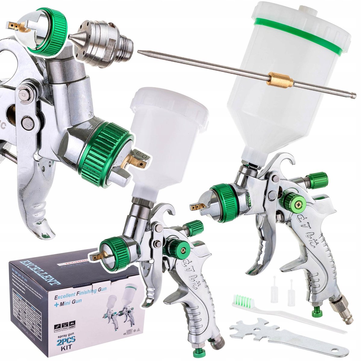 2x HVLP Spuitpistool Set met 3 Spuitmonden (0.8, 1.4, 1.7mm)