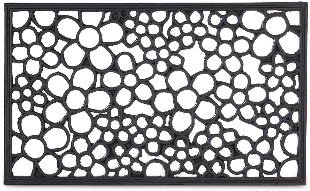 Famanu Rubber deurmat met leuk patroon, watervast en antislip, voor binnen en buiten, 0,5 x 75 x 45 cm, zwart