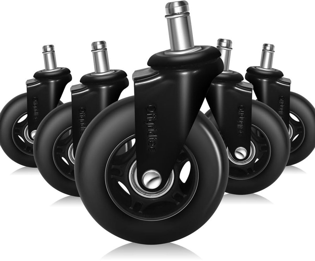 Set van 5 Bureaustoelwielen - Zwart - 11 x 22 mm - Duurzame Rubber Wielen voor Bureaustoelen - Voor Thuis- en Kantoorgebruik