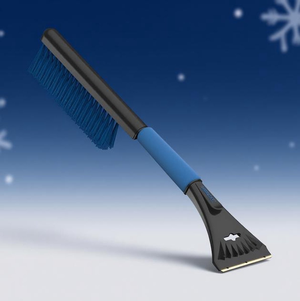 Sneeuwborstel met ijskrabber 2-in-1, antislip handgreep, messing lemmet, voor ruiten, winteraccessoire, zwart-blauw