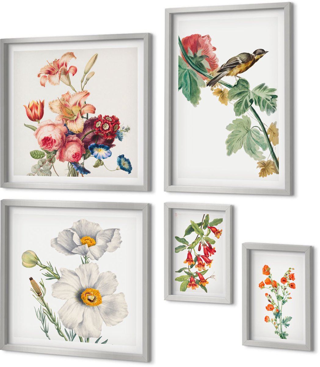 Coloray 5-Delige Schilderij Set - Abstracte Geometrische Vormen En Gezichtssilhouet - 20 x 30 cm - Muurdecoratie - Schilderijen Set - Woonkamer - Decoratieve Schilderijen
