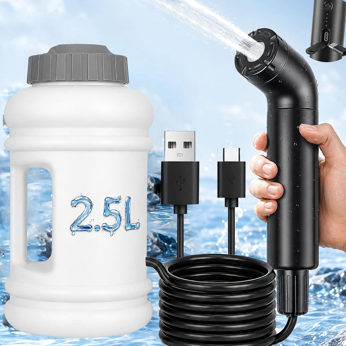 Draagbare elektrische bidet, 2,5 l, perineale hygiënefles voor reizen en kamperen, 3 modi, waterstroomindicator - ShopVlot