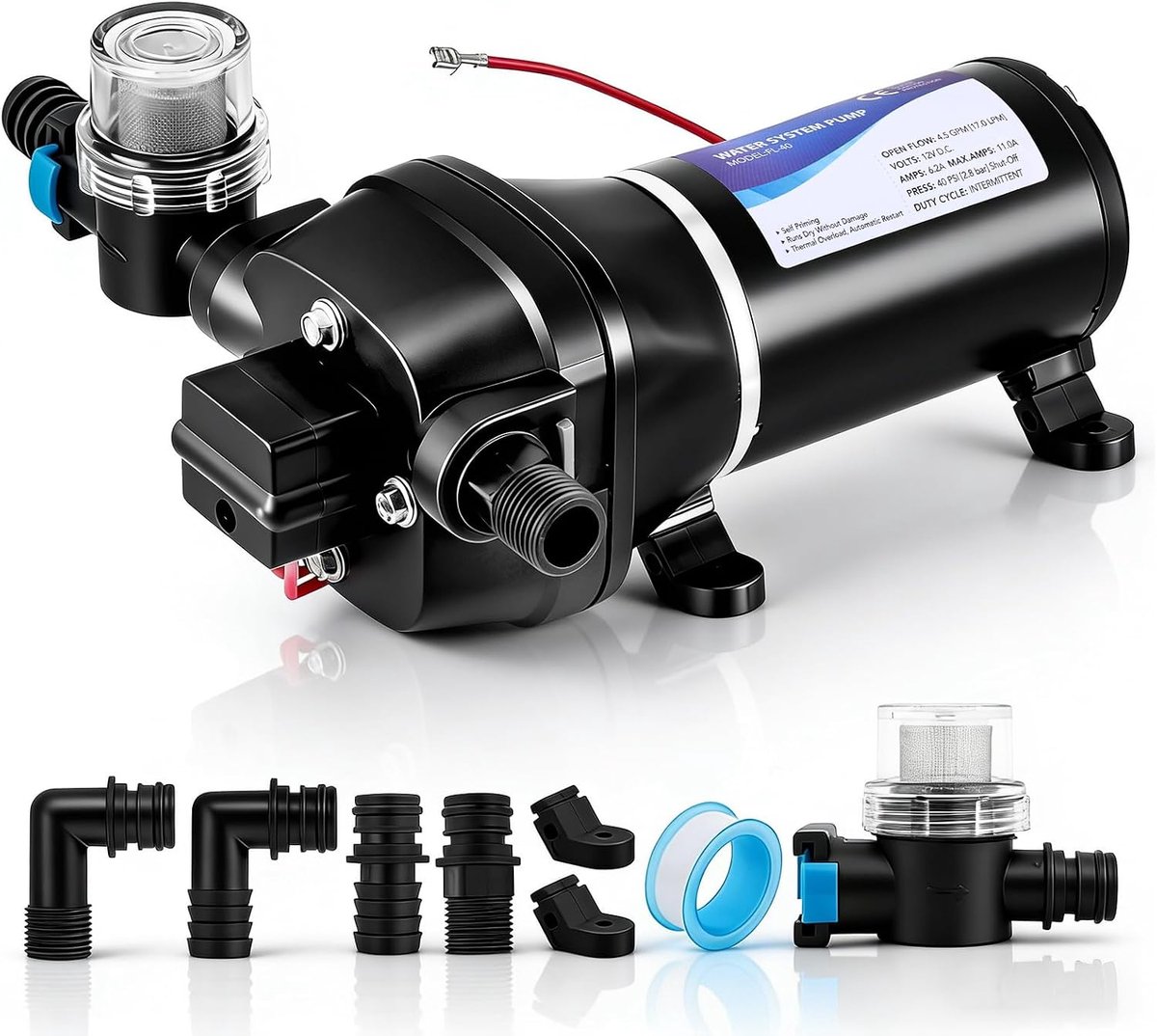 12 V Water Pump, 17 L/Min, 3.1 Bar, Self-Priming Diaphragm Pump with Robust Pressure Switch and Suction Screen for - ShopVlot
