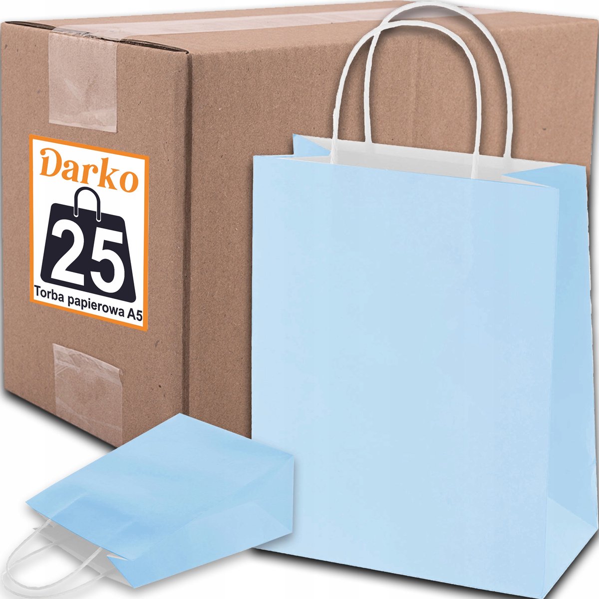Blauwe Pastel Papieren Tas A5 225x80x180mm - 25 Stuks - Eco Cadeau Tas