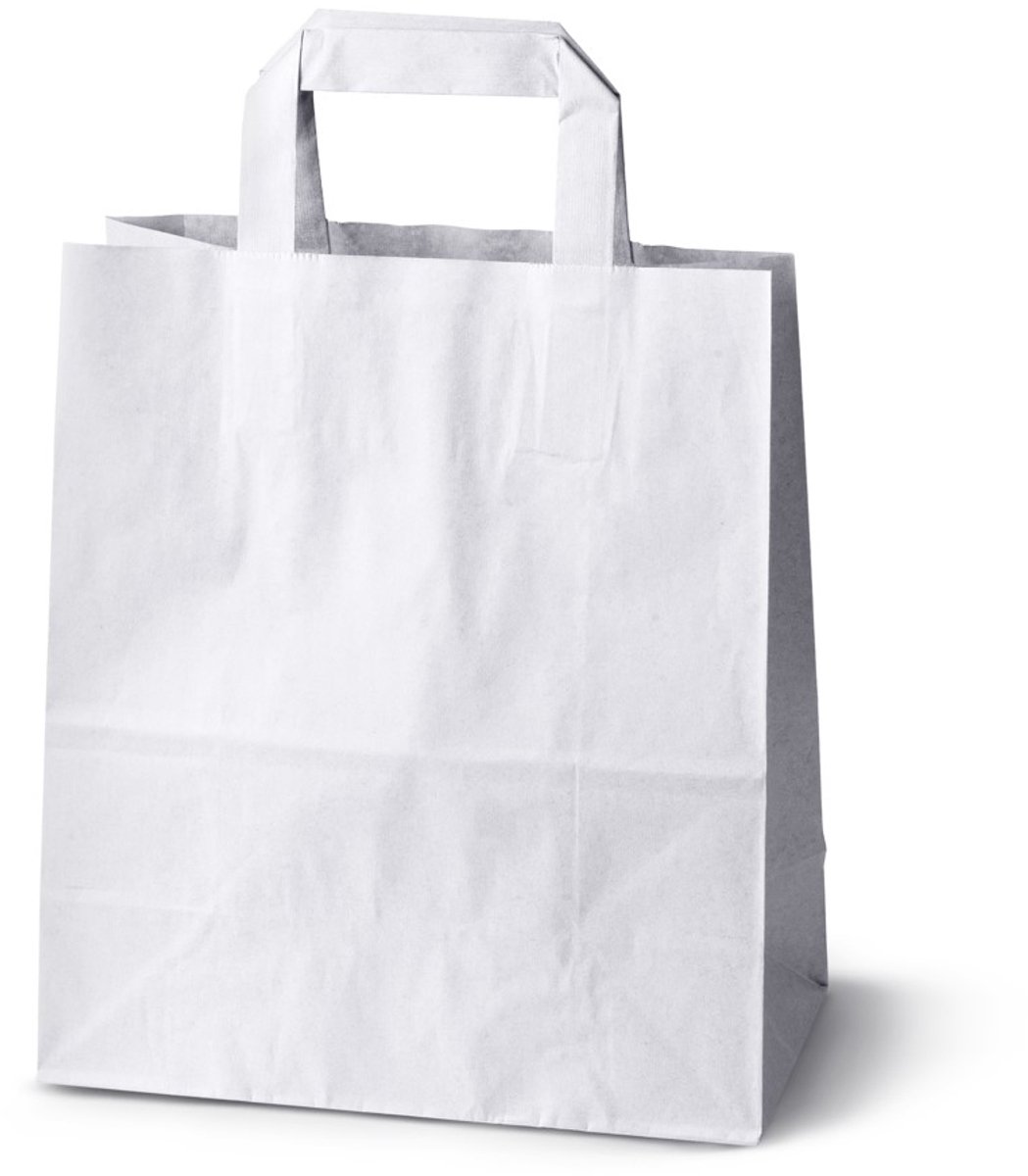 100x Witte Papieren Draagtassen 22x11x28.5 cm met Platte Handgreep