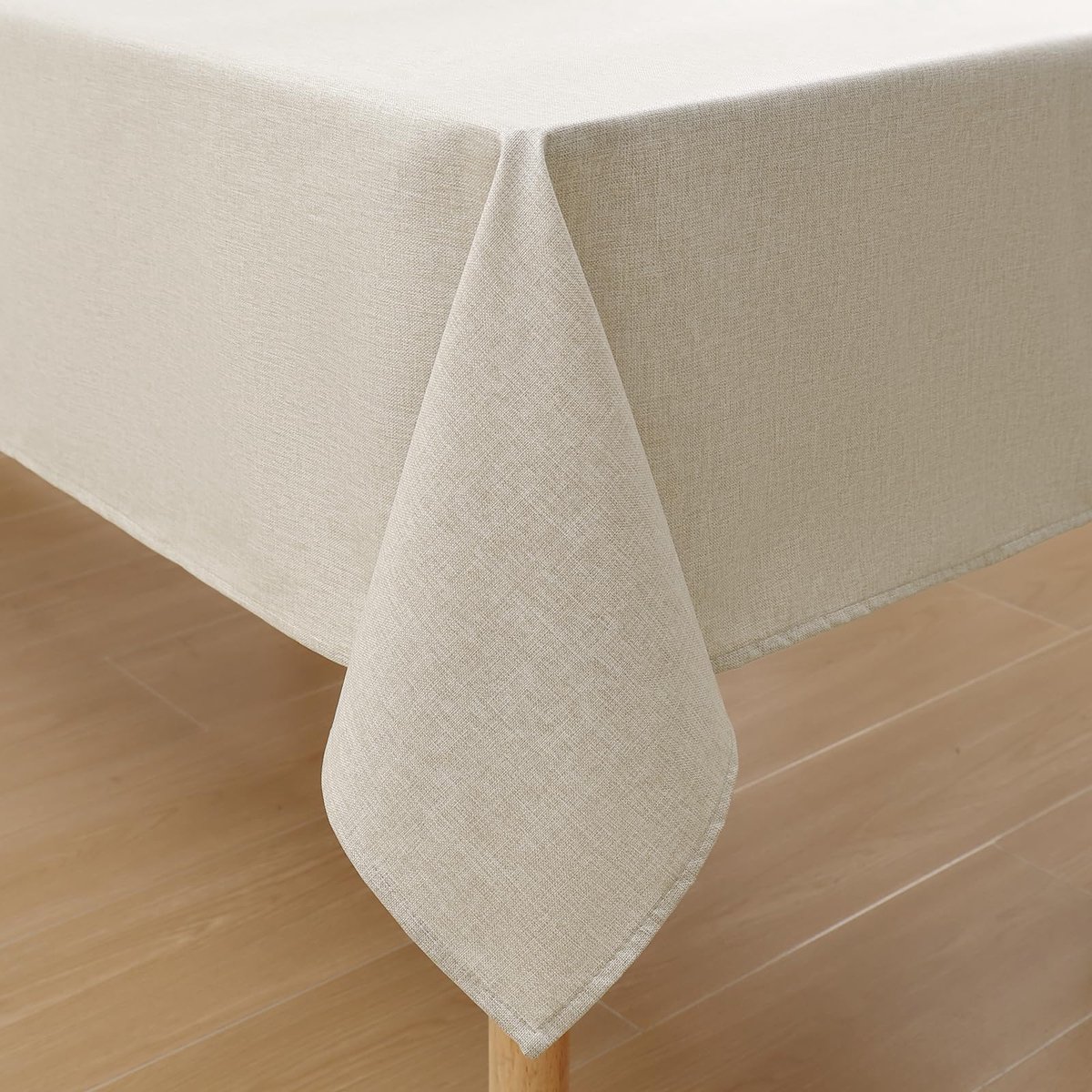 Famanu – Tafelkleed met linnenlook, afwasbaar en waterafstotend, rechthoekig, 140 x 240 cm, tafelzeil met lotuseffect en vlekbescherming, beige