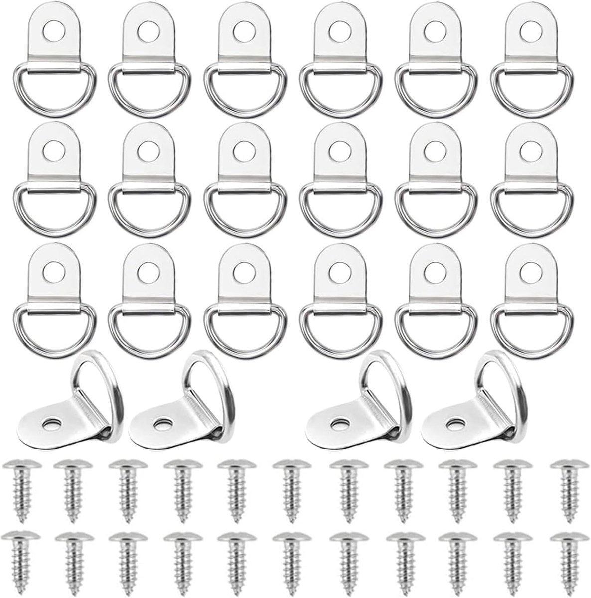 22pcs Stainless Steel D-Rings Stainless Steel Fastening Rings Trailer Rings with 22 Screws Foldable Stainless Steel - ShopVlot