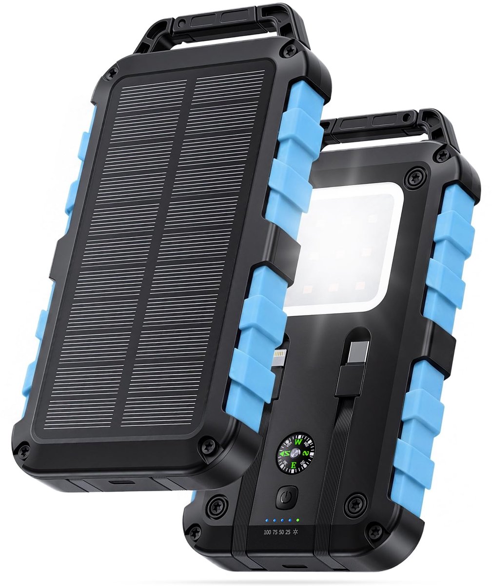 WOWMVP Solar Powerbank 26800mAh, PD22.5W Draagbare Zonnelader USB C Externe Batterij Buiten Waterdicht Met LED-lampje - ShopVlot