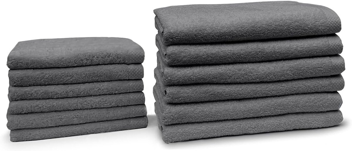 Badgoedset 100% Katoen - dark grey - 12-delig - ShopVlot