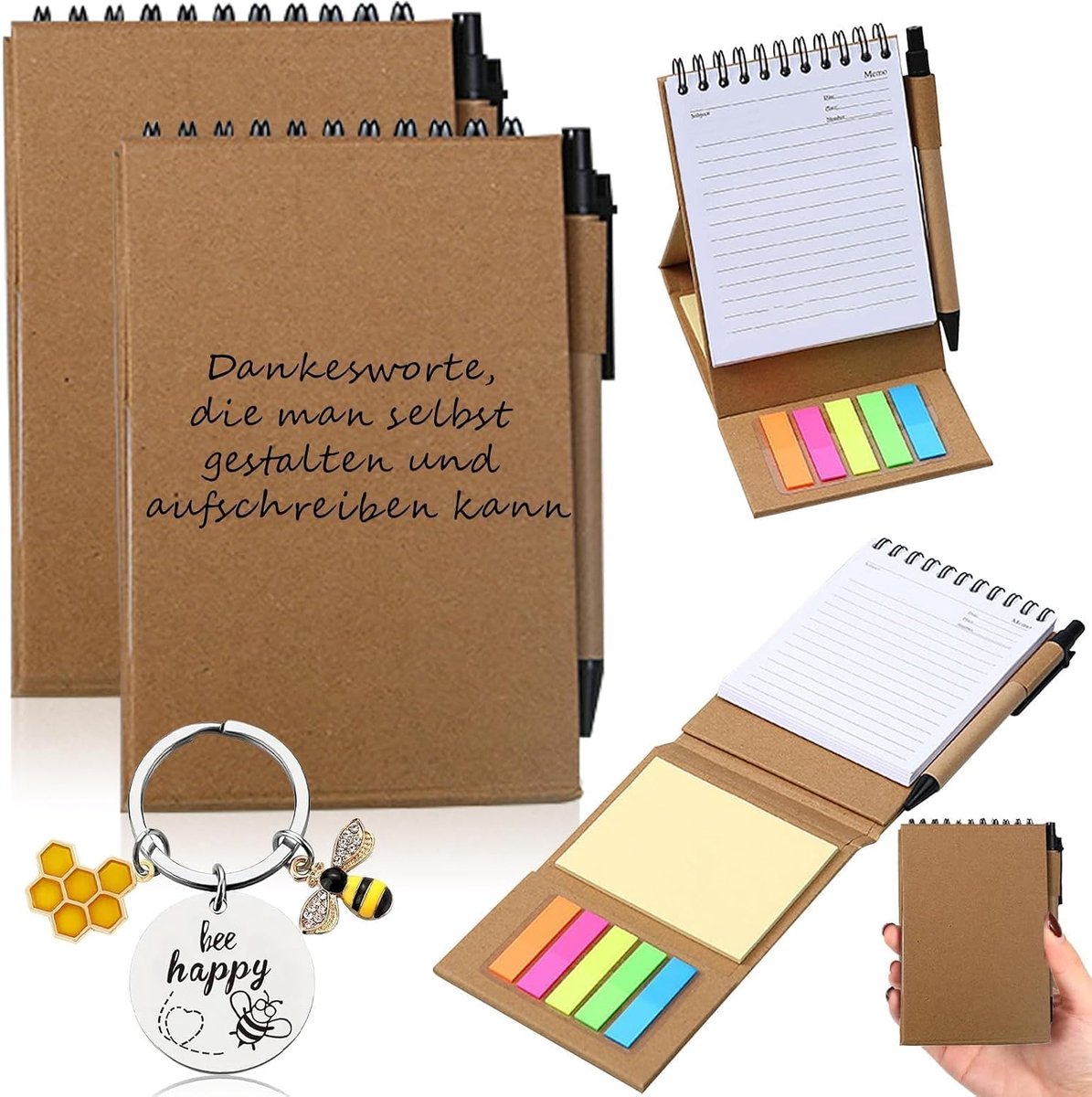 Mini notebook set - kraft papier - 3 notitieblokken met pen en zelfklevende notities - ideaal voor school en werk - ShopVlot