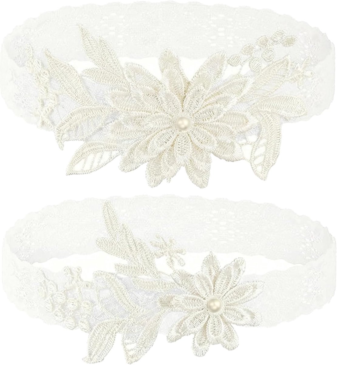 Bruidsbandjes 2 Stuks Kanten Garters - Wit Beige Blauw - Elastisch - Perfect voor Bruiloft - ShopVlot