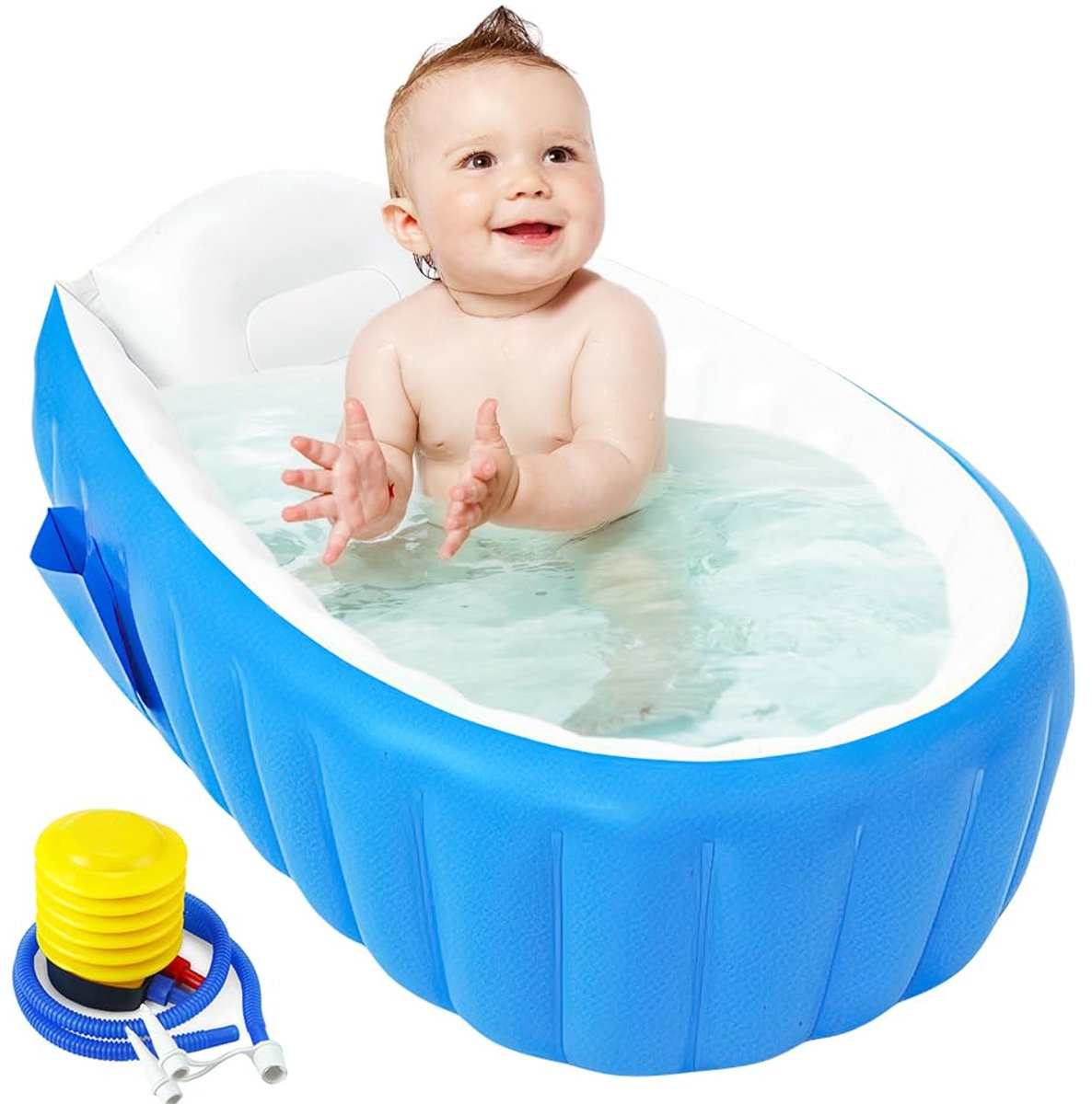 RNPKZ Opblaasbaar babybadje, opblaasbaar opvouwbaar douchebad met luchtpomp, opblaasbaar babybad, draagbaar peuterbad - ShopVlot