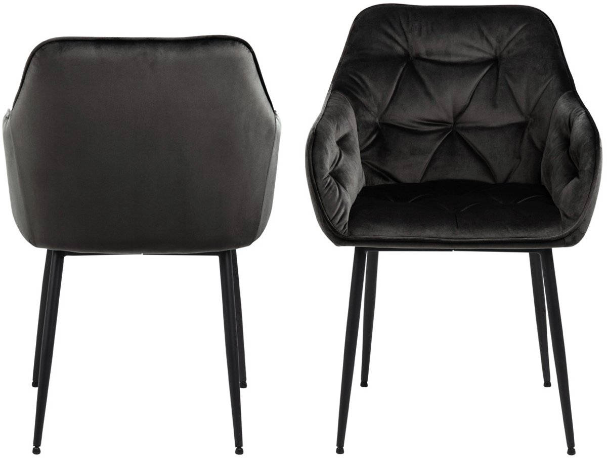 Giga Living Eetkamerstoel Zion - Donkergrijs - Velvet & Staal - 58x55x83cm - Set van 2