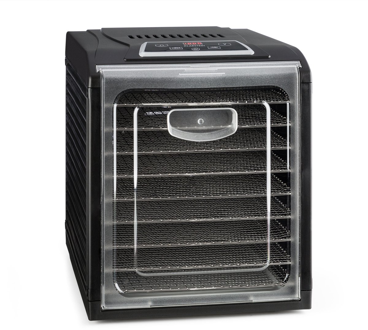 Klarstein voedseldroger, metalen voedseldroger, 9 trays, 700 watt, touchscreen, timer, roestvrijstalen verwarmingselement, heteluchtcirculatiesysteem, zwart - 9 Niveaus - voor Fruit voor Vlees - Display - Dehydrator - Droogautomaat