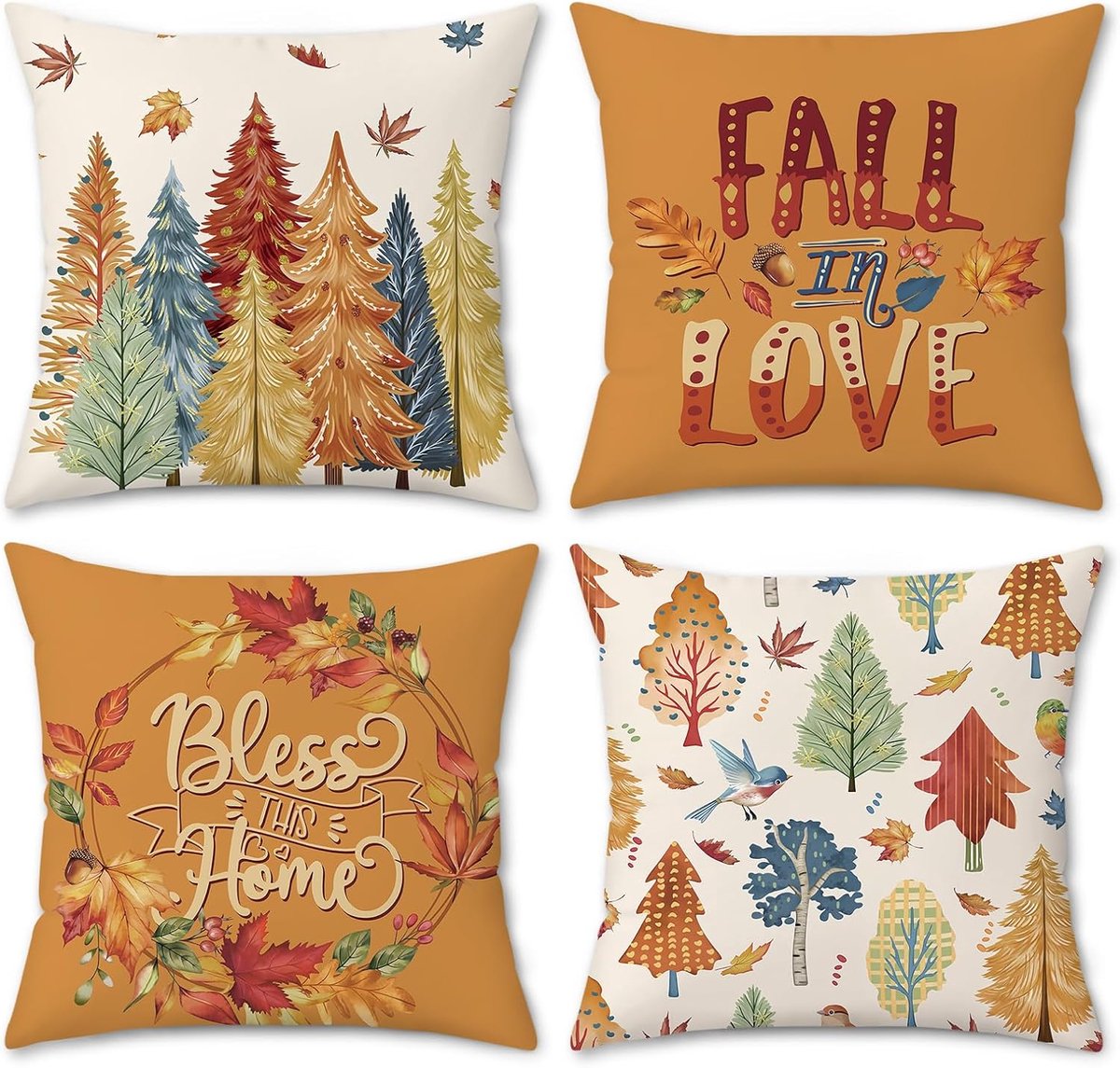 Kussensloop 40 x 40 cm - fluweel - herfst bomen met marple bladeren - sfeervolle decoratie set van 4 - ShopVlot