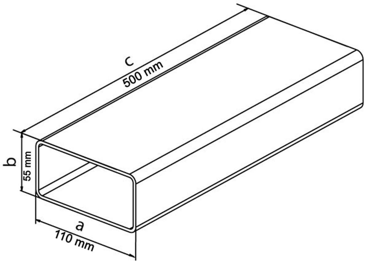 Ventilatiekanaal, ventilatiebuis, hoekig, plat, lengte 50 cm, van ABS-kunststof, plat kanaal, insteeksysteem - ShopVlot