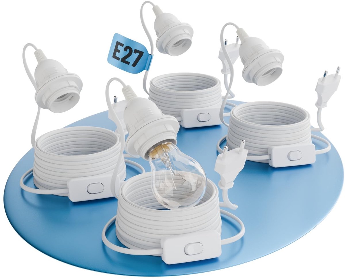 Stekkerlampje - Wit - 5 meter - E27 lamphouder met kabel en schakelaar - Voor doe-het-zelf projecten