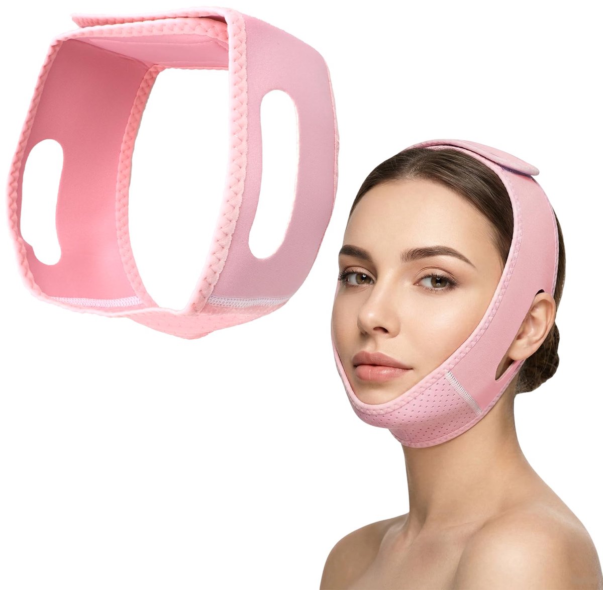 Dubbele kinverwijderaar, kaaklijnmasker, kinband, slaapapneu (roze) - ShopVlot