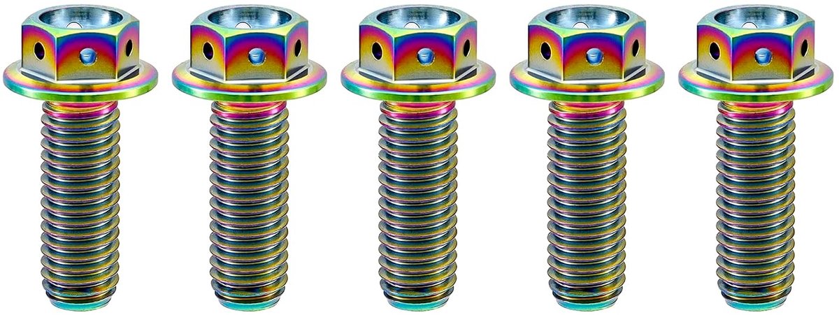 Titanium bouten M6x16mm - regenboogkleur - duurzame titanium flensbouten - ideaal voor sportieve projecten - ShopVlot
