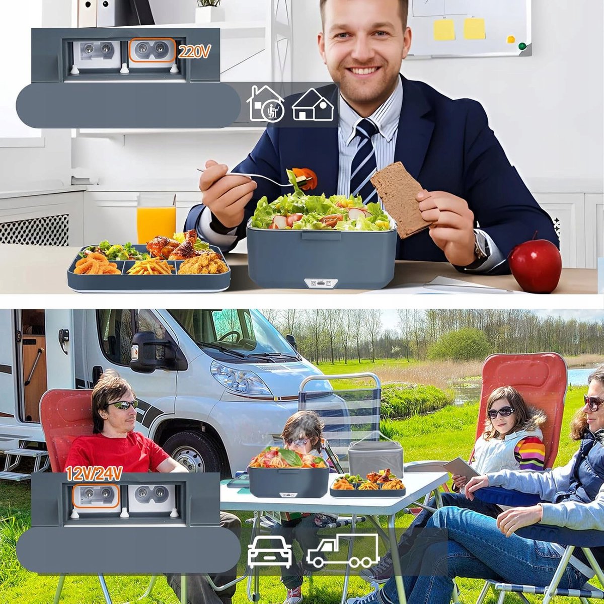 Dubbellaags Elektrische Lunchbox - Verwarmde Bento Box - 3,5L Thermos Lunchbox - PTC Constante Temperatuur - 90W - 12V/24V/220V - Vaatwasbestendig - Isolatietas & Bestek - Draagbare Broodtrommel - Voor Chauffeurs & Kantoor & Bouwplaats — cadeau in Kookcadeaus - foto 7