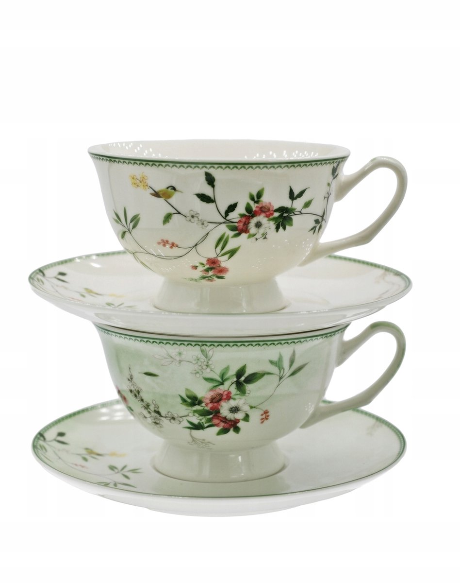 Set van 2 Kopjes met Schotels 220ml - Bloemenprint
