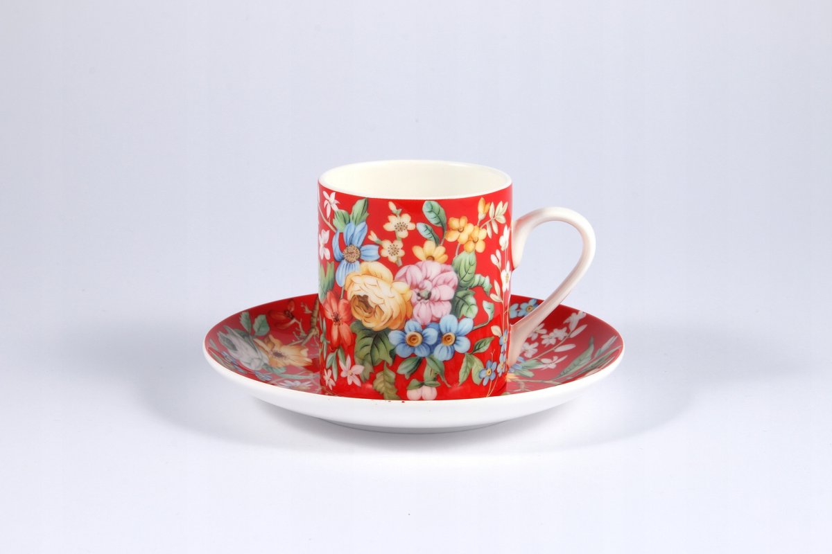 Merkloze Espresso Kop en Schotel, Bloemendesign, 90ml