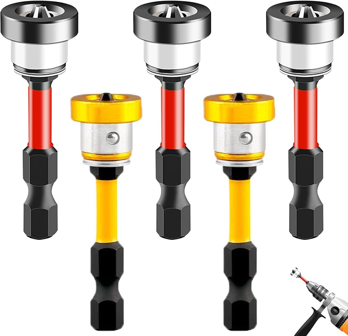 Drywall Bit, 5-Piece 1/4 Bit Drywall with Depth Stop, 50mm Rigips Tools, Magnetic Bits for Cordless Screwdriver - ShopVlot