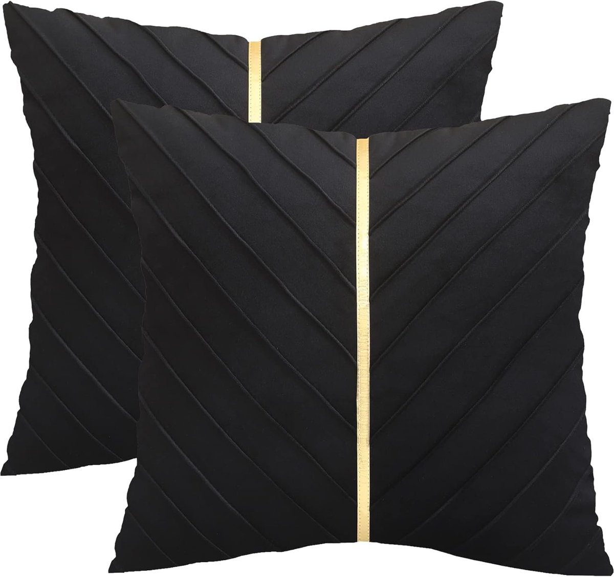 Tosleo Black Velvet Cushion Covers Set of 2 Gold Leather Decorative Bench Cushion Covers Luxury Modern Cushion Covers - ShopVlot