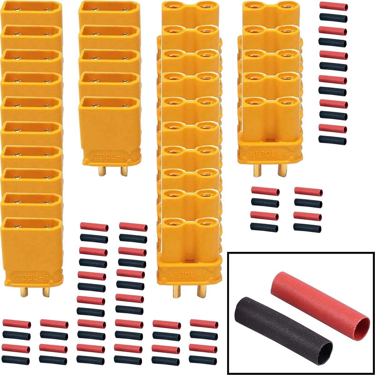 HUAZIZ 15 Pairs XT30 Male Female Battery Connectors XT30U Male Female Bullet Connectors Round Plug Socket with Heat - ShopVlot