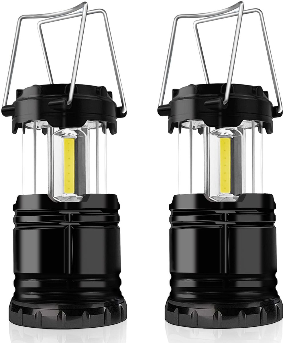 Jsdoin Campingverlichting, 2 x campinglantaarn, werkt op batterijen, draagbare led-campinglamp met opvouwbare haak - ShopVlot