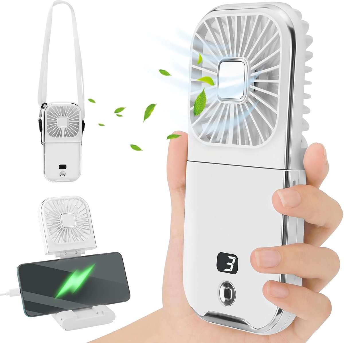 Hand Fan, Battery Operated, USB Fan with 3000 mAh Rechargeable Battery, Mini Fan, Portable Hand Fan, USB, Small Pocket - ShopVlot
