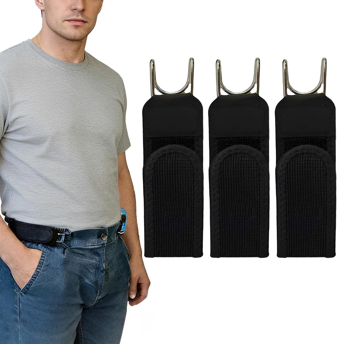 3-Piece Elastic Belt Without Buckle, Invisible Belt with Adjustable Closure, Black Nylon, for Men and Women, for - ShopVlot