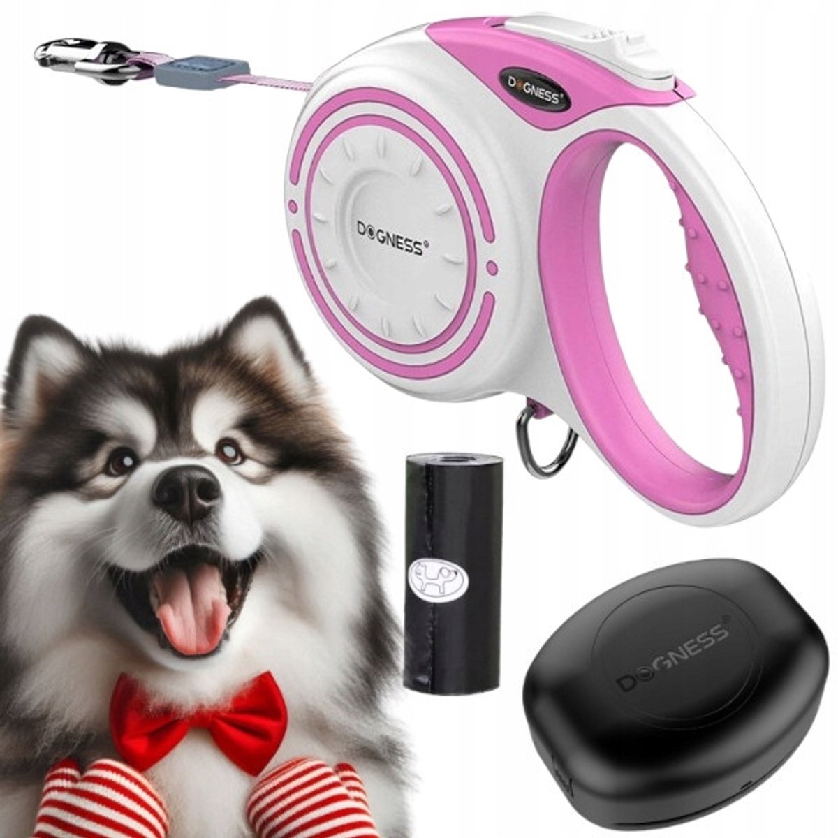 Automatisch Hondensnoer Dogness 5m (L) - 36kg, Inclusief Poepzakhouder