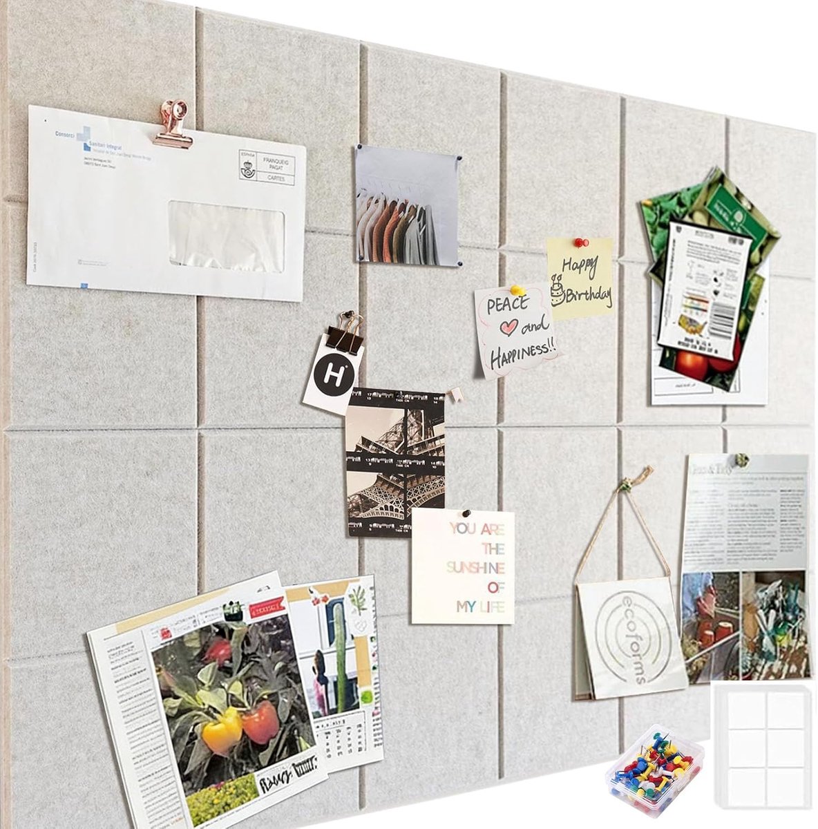Large Felt Pin Board Self Adhesive 30 x 30 cm 6 Pieces Felt Board Memo Boards Memo Boards with 60 Pin Needles Bulletin - ShopVlot