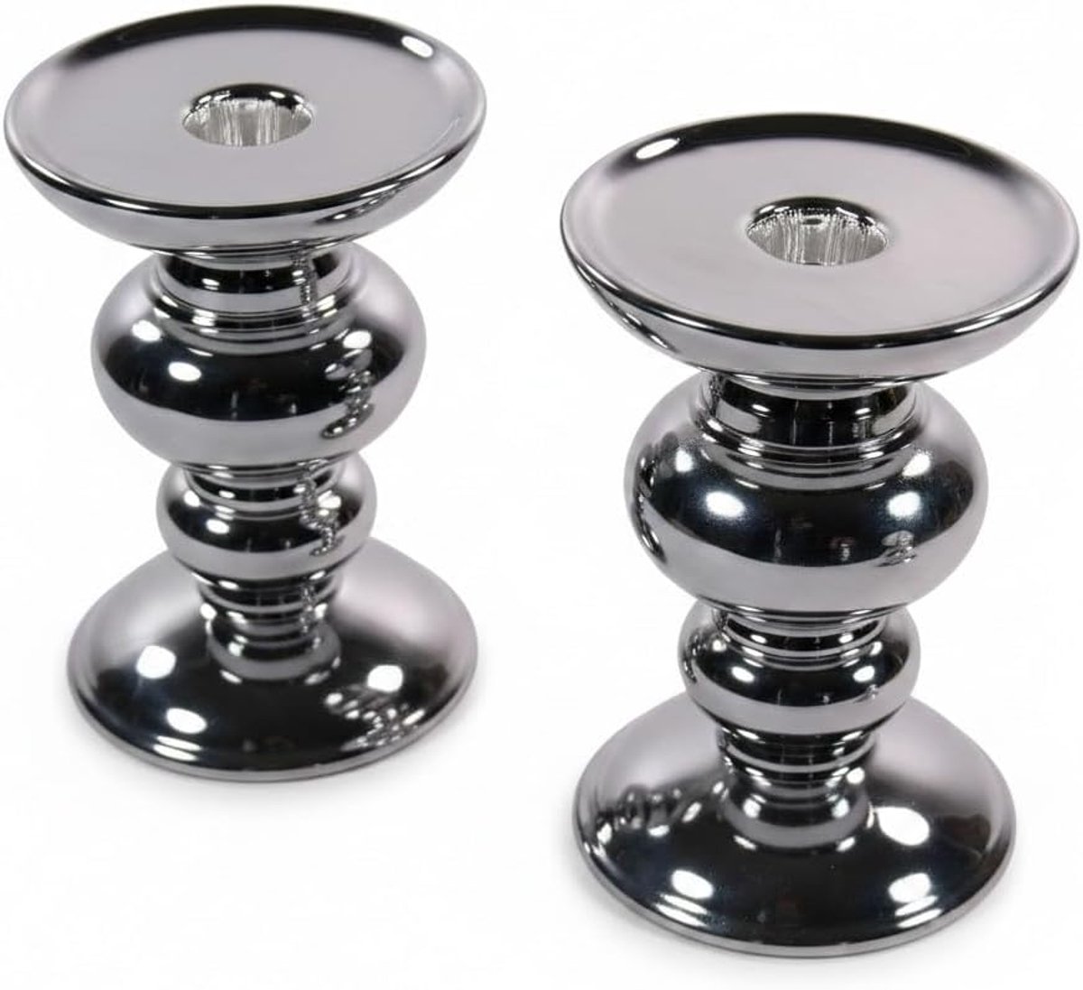 Candlestick Living Room Set of 2 Table Decorations Pillar Candles and Pointed Candles Candle Holder Ceramic Silver - ShopVlot