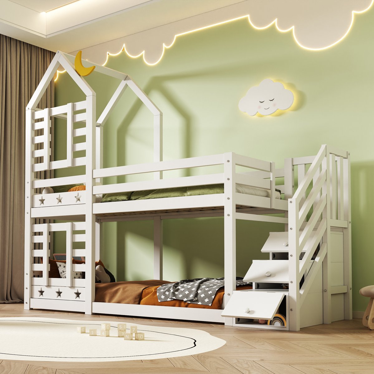 Stapelbed - 90 x 200 cm - 2 slaapplaatsen - met opbergruimte - met trap - Wit